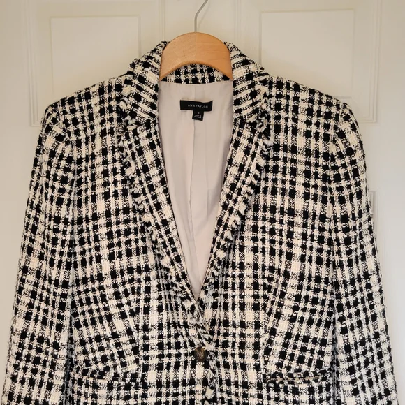 ANN TAYLOR TWEED Yellow Black and White Plaid Women's Blazer Sz 10 - Picture 1 of 15